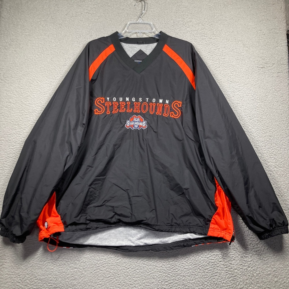 Youngstown Steelhounds Hockey Windbreaker Pullover Mens 2XL Black V-Neck Lined
